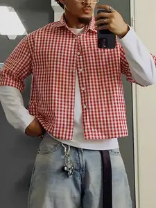 Men's Graphic Print Regular Short Sleeve Plaid Shirt, Casual Retro Gingham Shirt for Daily Wear, Fashion Men's Top for Four Seasons