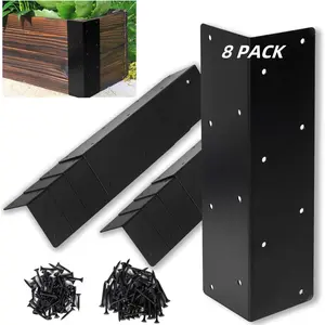 8 Pcs Raised Garden Bed Corner Brackets for 12''-24'' Flower Vegetable Furniture Planter Wood Garden Bed Box, 11 x 3 x 3 Black Metal Corner Brackets Decorative with Screws