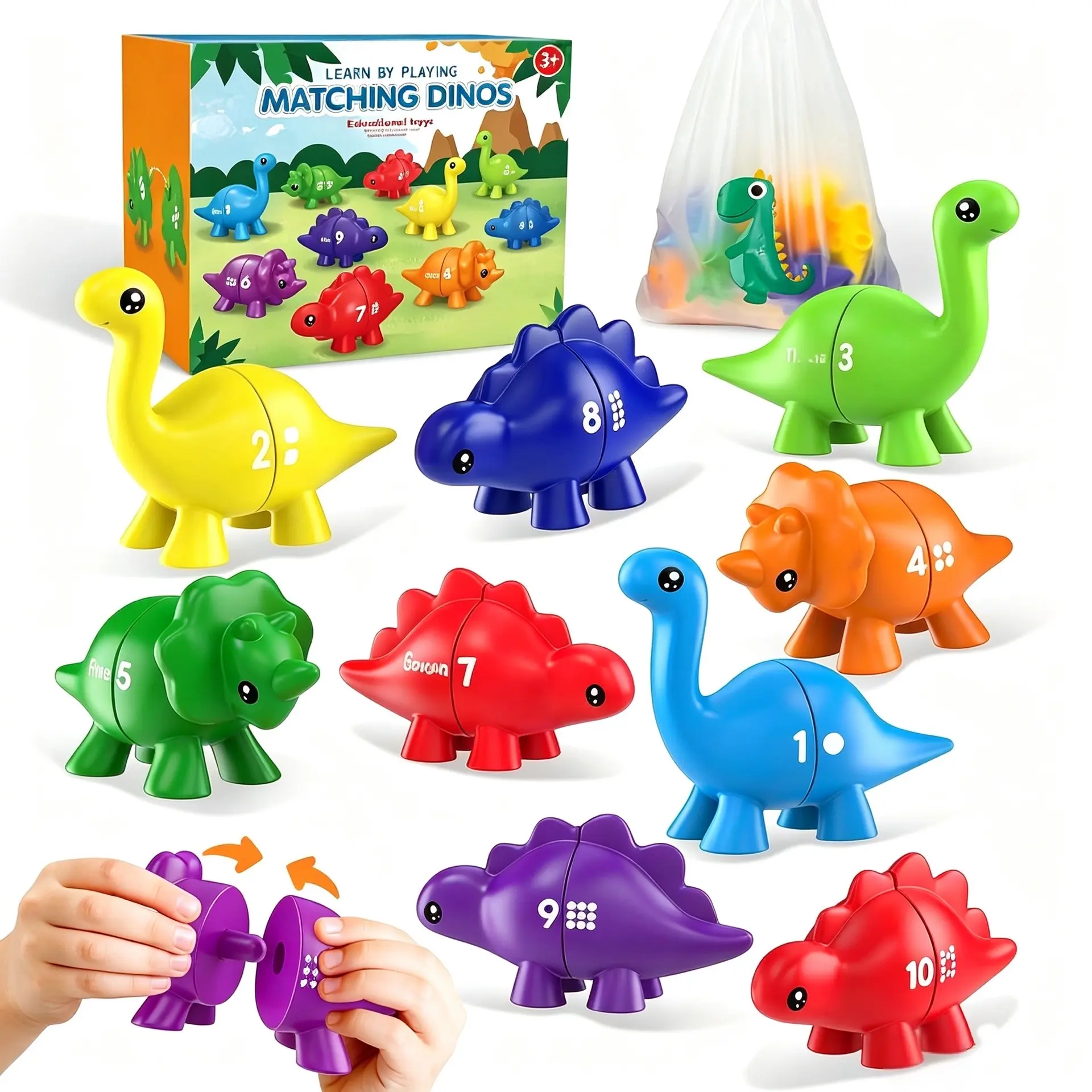 Number Dinosaur Toys for Kids 3-5, Montessori Learning Toys for 3 Year Old | Preschool Educational Toy, Toddler Boy Girl Gifts, Dino Travel Toy, Double-Sided Dinosaurs, Learn Numbers, Matching Game