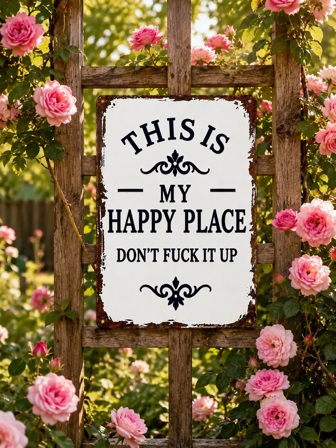 This Is My Happy Place Funny Metal Sign Wall Decor, novelty Vintage Farmhouse Bedroom Decor, Rustic House Decor for Garden, Patio, Coffee Bar, Reading Nook, Man Cave Wall Art gift 8x12 Inch Plaque And Sign