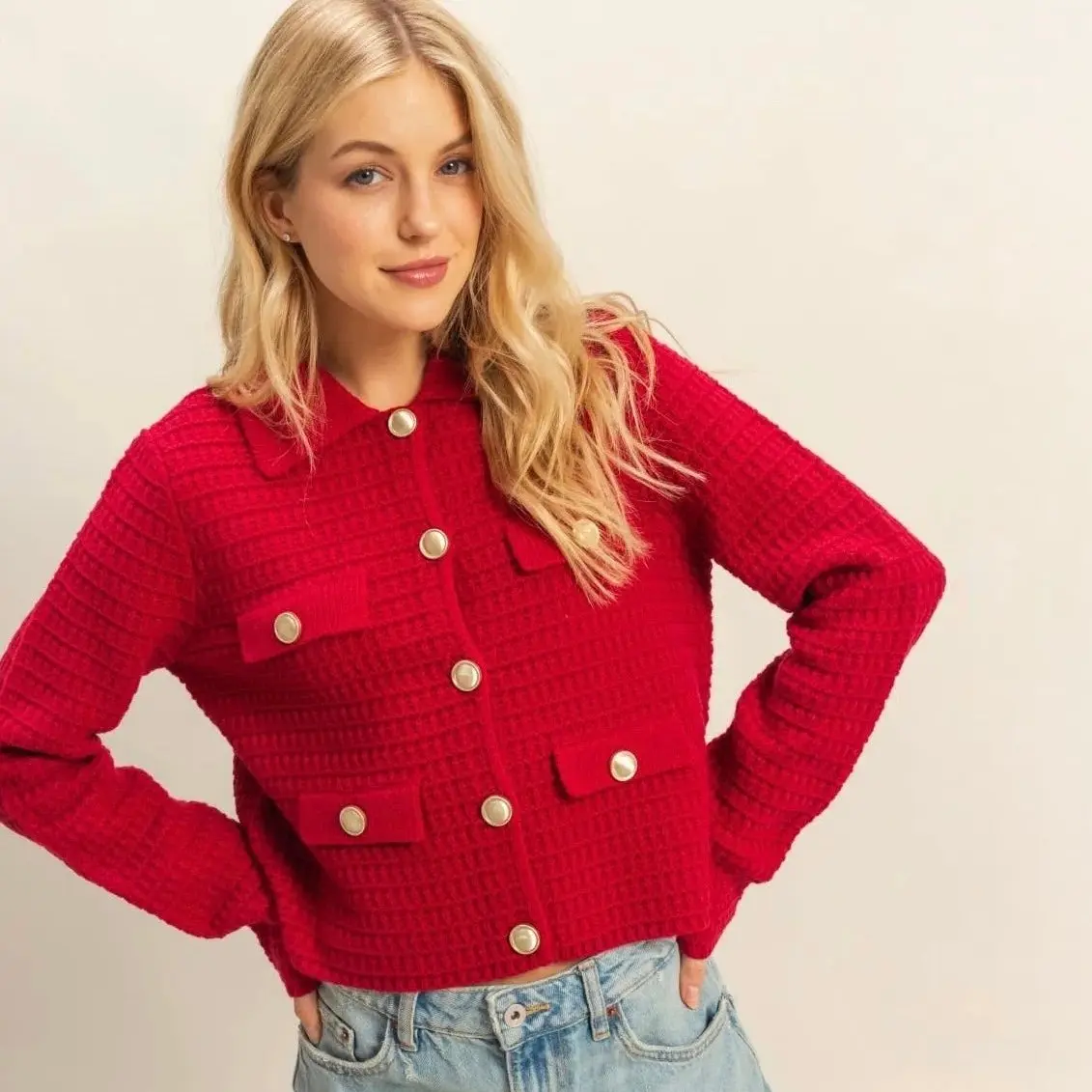 Textured Knit Sweater Jacket