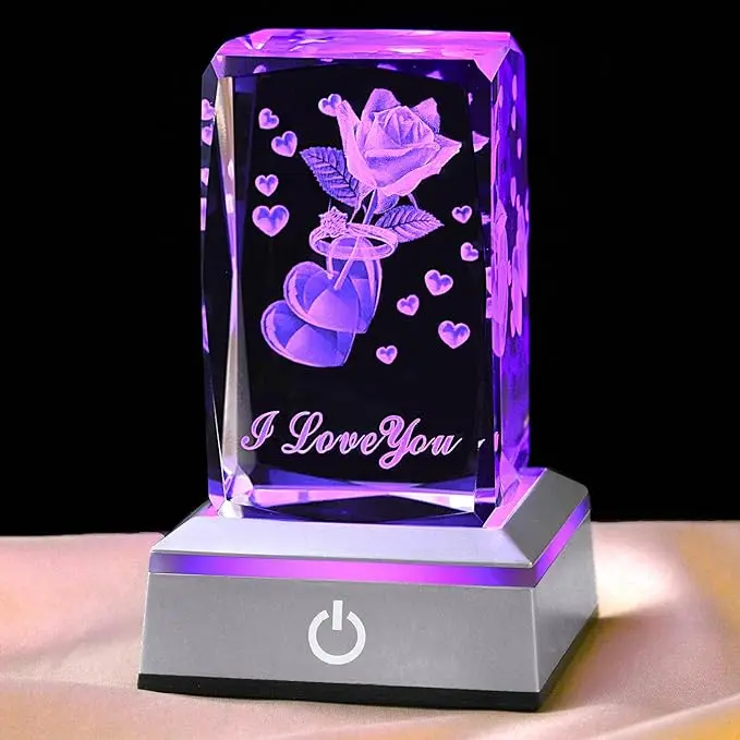 3D Music Rose Crystal Night Lamp with Adjustable LED Multicolor Lights, Romantic Glow for Indoor Use - Mother's Day, Valentine's Day Presents for Girlfriend