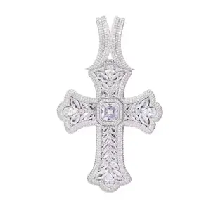 Iced Out Cross Pendant, Large Hip Hop Style Ornate Religious Jewelry for Men, Customizable Engravable Metal Statement Piece