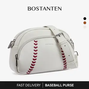 BOSTANTEN Baseball Crossbody Purse for Women,Small Shoulder Bag Vegan Leather Sports Moms with Adjustable Strap,clear bag stadium approved for baseball game fan Casual Daily SpringStatements