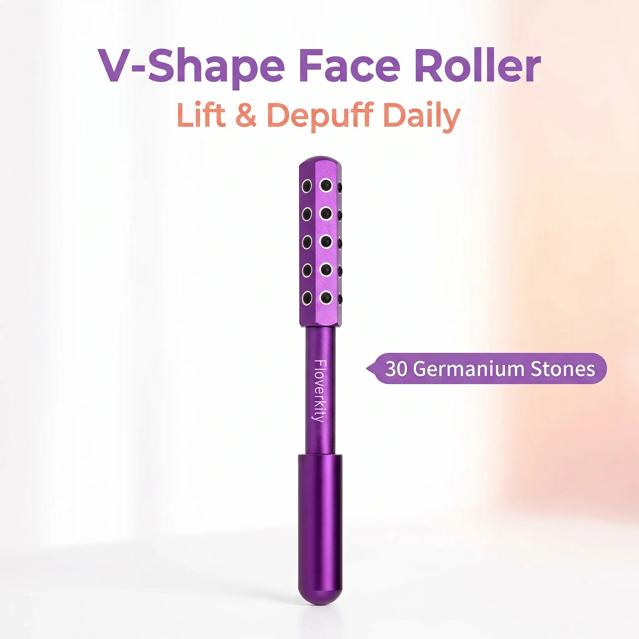 FLOVERKITY 30 Germanium Stone V-Lift Face Roller Anti-Aging Skin Tightening Massage Roller for Face Eye Chin Neck De-Puffing Lifting Beauty Tool