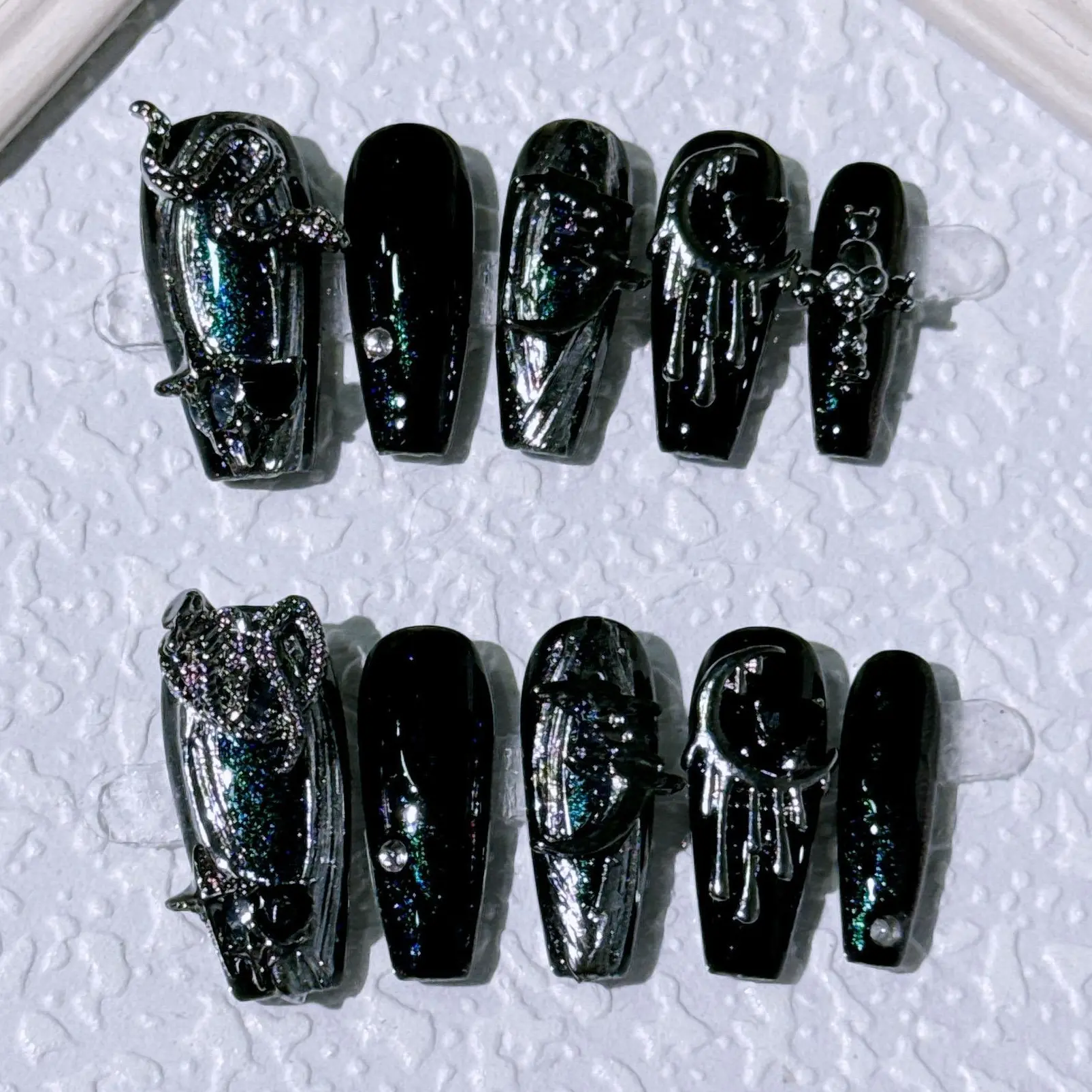 S69 Press on Nail Set for Women, S69 Dark Cut Blue Design Fake Nails, | high quality 10 pcs|reusable nails|nail art|nail charm | Salon-Quality, Long-Lastinghigh qualityHoliday Nail Art for Everyday Wear or Gift