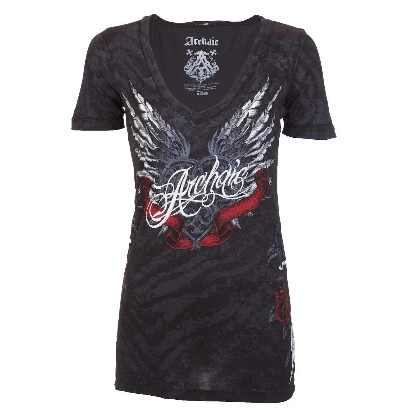 ARCHAIC Women's 2000s Big Love Vintage Graphic V-Neck T-Shirt - Short Sleeve Cotton Gothic Biker Streetwear Fitted Pullover Top, Graphics, 2000s Clothing, Fashion, Cold Wash, Refer to Sizing Chart
