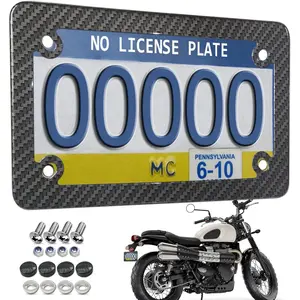 Motorcycle License Plate Frame Carbon Fiber, Stainless Steel Tag Holder Bracket with Screws Nuts Caps, 1 Pack for Moto Moped Motorbike Scooter Bike(Carbon Pattern)