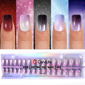 150PCS Cat Eye Press-On Nails Kit, CurvLife Soft Gel Nail Tips with 5 Magical Galaxy Shades – Pink, Emerald, Violet, Ocean Blue & Silver. Shimmering Aurora Cat Eye Effect, 30 Nails Per Style, 15 Sizes for Perfect Fit, Durable & Easy to Apply