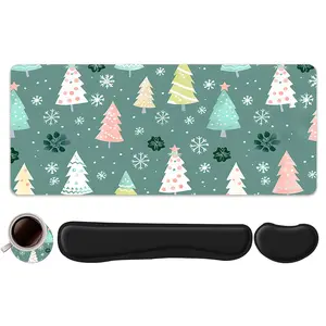 4pcs Christmas Tree and Snowflake Design Mouse Pad + Keyboard Wrist Rest + Ergonomic Mouse Pad + Coaster Set For Desktop Decoration, Office Accessories Set Ergonomic Wrist Support, Computer Mat Mouse Pad Coaster Suitable For Home Office gaming mouse pads