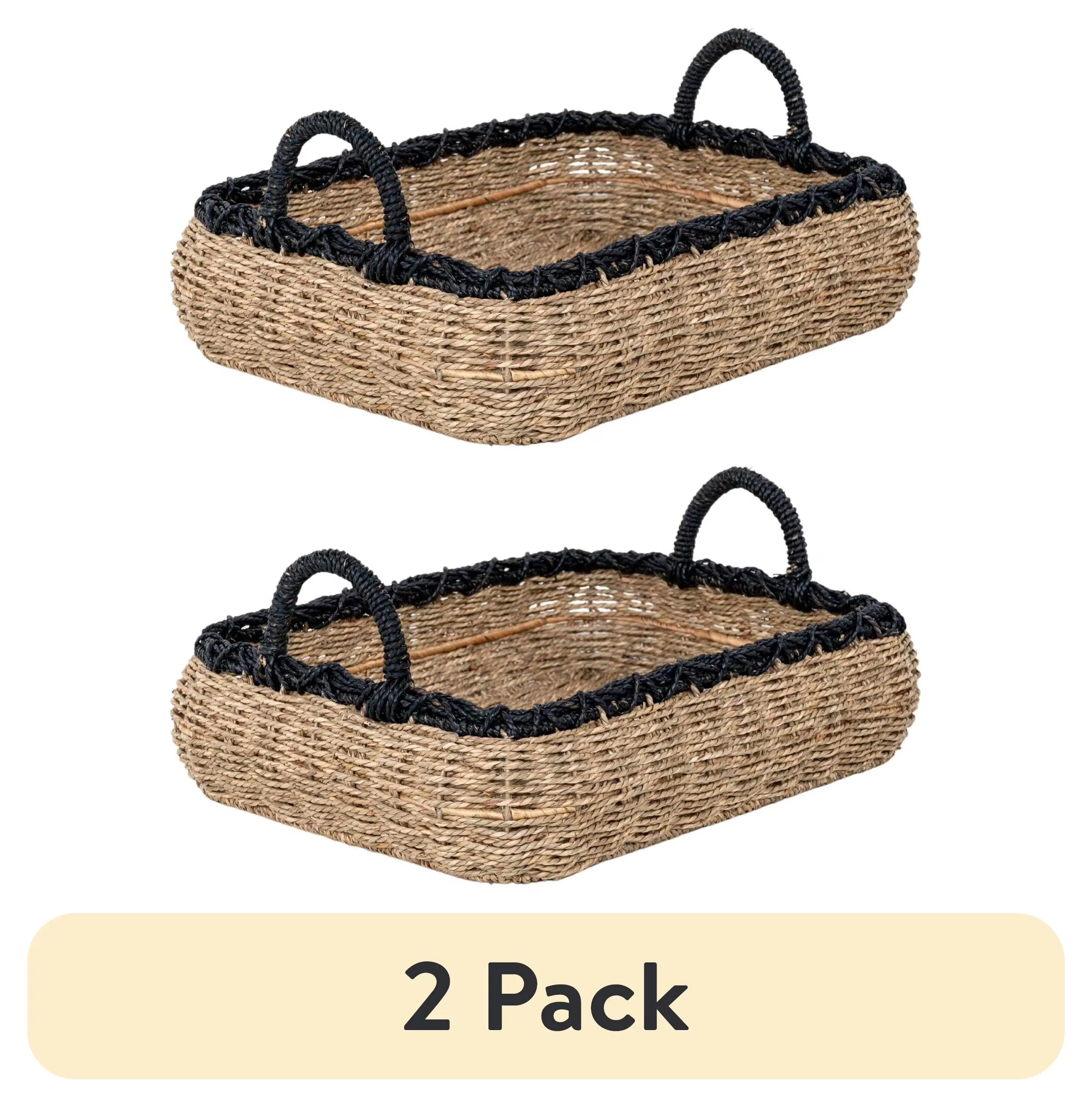 8011008174 - (2 PACK) Handwoven Seagrass Decorative Storage Tray with Handles