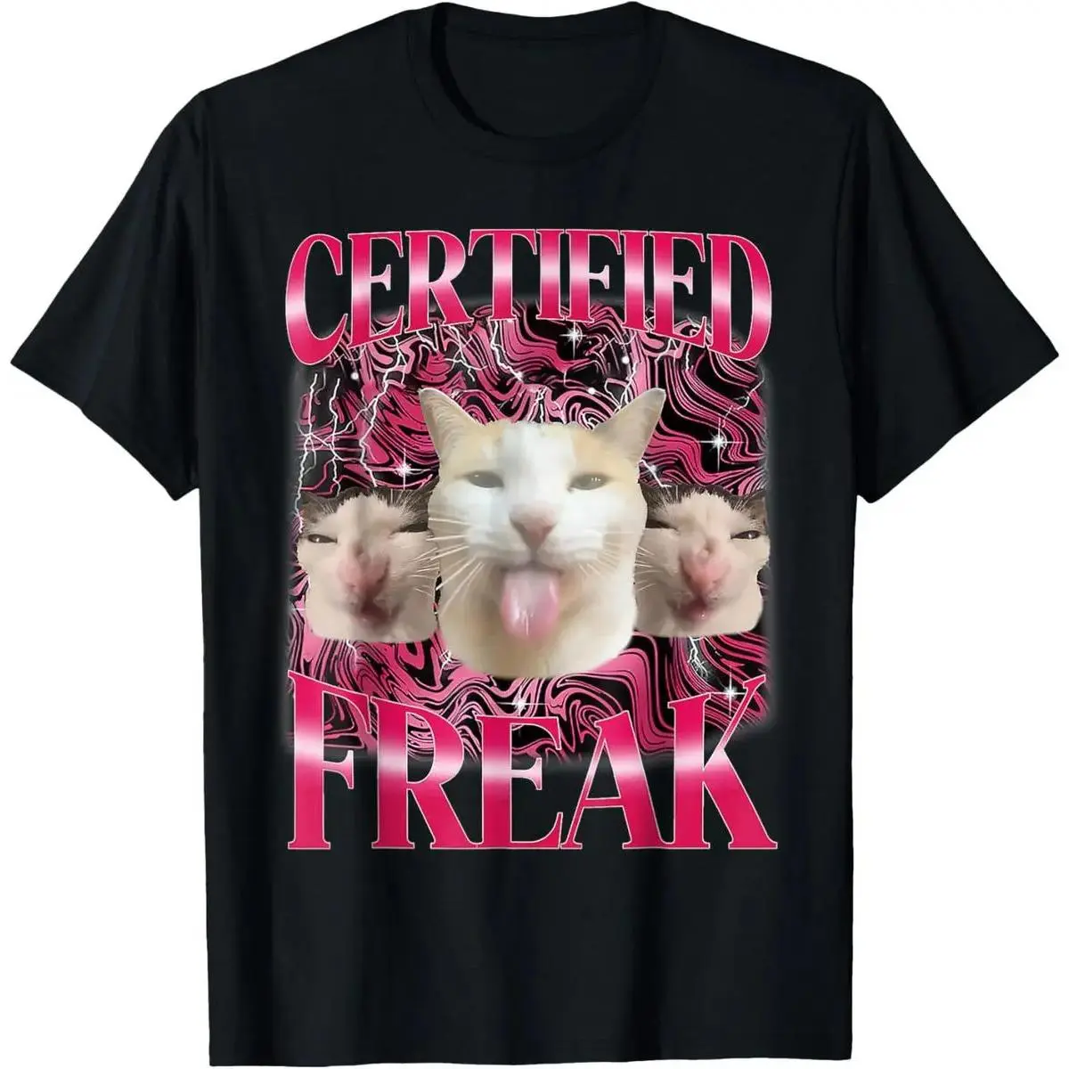 Certified Freak Eat Cement Cursed Cat Dark Humor Funny Graphic Tee – Y2K Meme Humorous Tshirt Men Women 100% Cotton T-Shirt, Good Graphic Tees Summer Graphic Tees Unisex, men clothing sale tiktok shop deals Graphic Tee (Viral)