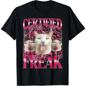 Certified Freak Eat Cement Funny Cat Meme Graphic Tee Men T-Shirt Unisex Y2K Graphic Tee (Viral) TikTok Shop Deals S-3XL