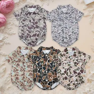 Baby Boys' Soft Cotton Fitted Short-Sleeve Camo Design Hunting Romper, Infant Toddler Bodysuit with Snap Closure, Button Pockets, Outdoor Outfit
