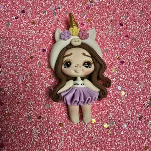 Hand-Made unicorn girl Clay Doll for DIY Craft Embellishments - Approximately 2.6 Inches Unique Designs for Various Crafts with Pink Bow & Tutu