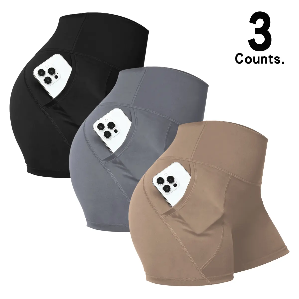 TCVC women’s high-waisted athletic shorts with deep side pockets, moisture-wicking, non-see-through fabric, suitable for the gym, running, hiking, and everyday casual wear, ideal for spring and summer.