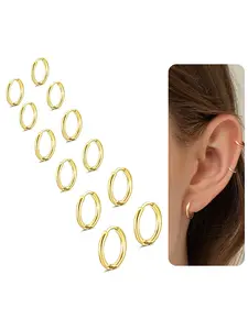 6 Pairs Stainless Steel Small Huggie Hoop Earrings Sets for Women Men Cartilage Helix Tragus Lobes Sleeper Hoop Earring Jewelry for Multiple Piercing 6mm 8mm 10mm 12 mm Silver Gold Plated