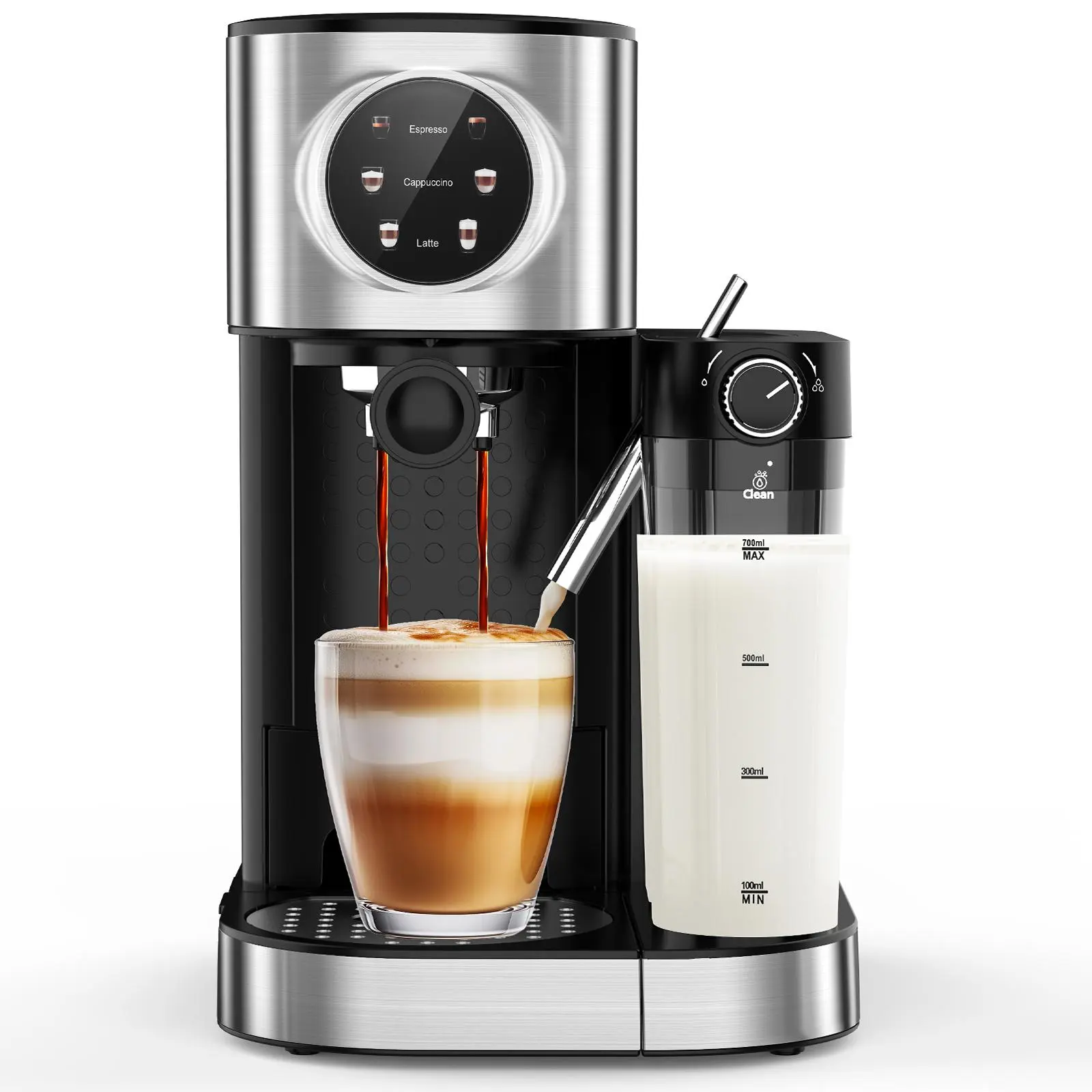 COWSAR Espresso Machine 20Bar, Cappuccino Machine with Automatic Milk Frother, Touch Screen, 3 in 1 Professional Espresso Maker with Dual Heating System & Capsule Compatible (Black)