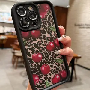 Cherry High Fashion Leopard Print Pattern Phone Case, Anti-fall Phone Protector Cover, Shockproof Phone Protective Case Compatible with iPhone cases 15 Pro max 16 14 Plus Pro Max 13 12 11 iPhoneX/XS XSMax 12 13 mini,  Durable Black Protection case
