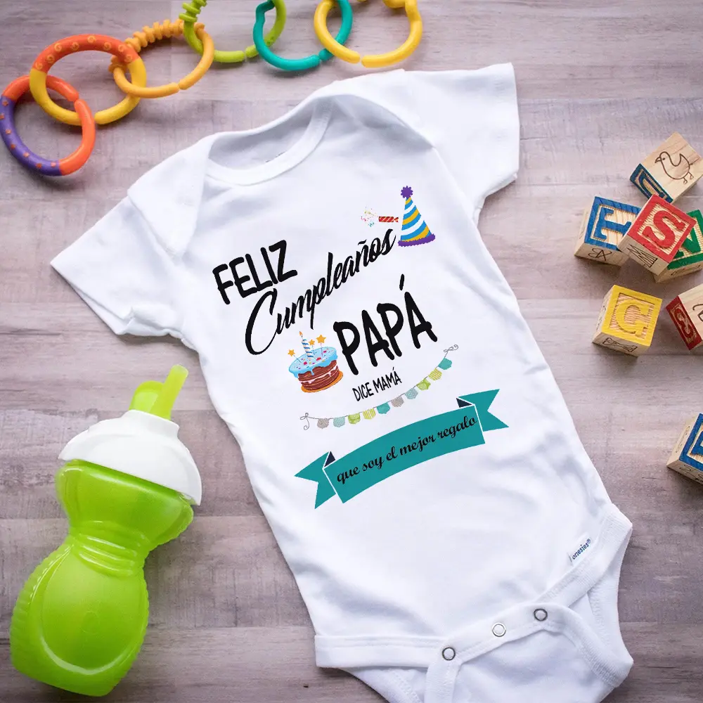 Newborn Baby 100% Soft Cotton Short Sleeve Onesie Bodysuit - Infant Fun Themed "Happy Birthday Dad" Print, Envelope Neck, Comfy Fit, Snap Closures, Prop 65 Safe, All Season Boys' Baby Clothing Outfit
