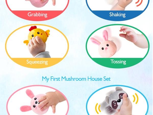 hahaland Surprise Barn with Stuffed Farm Animals/Bunny Mushroom:Rattle, Crinkle Paper, Mirror - Montessori Developmental toddler  Toys,Farm Plush Toys for Babies Travel Toy,For 0-3 Months/6-12  Months gift