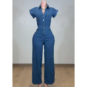 PALYN DENIM BLUE COLLARED SHORT SLEEVE JUMPSUIT