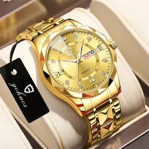 GOHUOS Men Watch Stainless Steel Top Quailty Luxury Push Button Hidden Clasp Waterproof Luminous Date Week Sport Wrist Watches