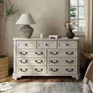 OKD 9 Drawer Dresser in Select Antique Wood Finish Chest of Drawers for Bedroom Closet Living Room Hallway Dorm Easy Assembly