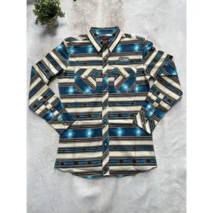 Rock and Roll S25 RR Aztec Stripe Print Long Sleeve Snap Bright Turquoise