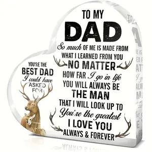 To My Dad Letter Pattern Acrylic Heart Shaped Ornament, 1 Count Desktop Decoration, Gift for Dad, Home Decor, Room Decor