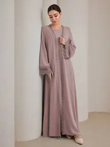 2pcs Women Traditional Long Dress & Abaya Coat Set Modest