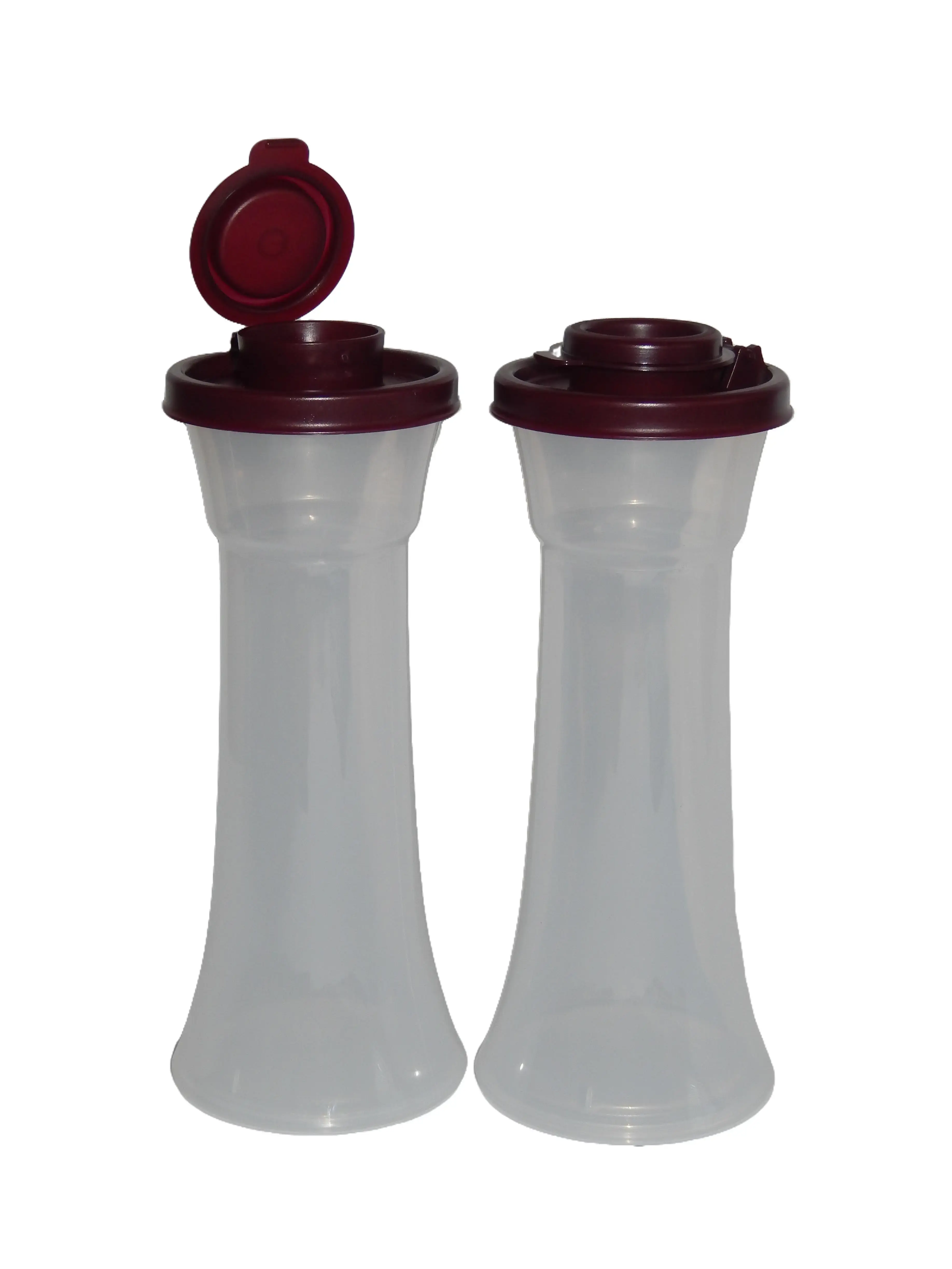Tupperware Plastic Large Size Salt & Pepper Shakers Set, 3/4 Cup/177 mL Capacity, Sheer-Merlot Color Kitchen Seasoning Utensil