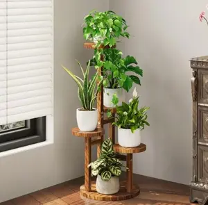 BF Indoor Plant Stand, 5-Tier Plant Rack for Multiple Plants, Wooden Plant Shelf Corner Tall Plant Holder Flower Stand for Balcony Office Living Room Garden Patio