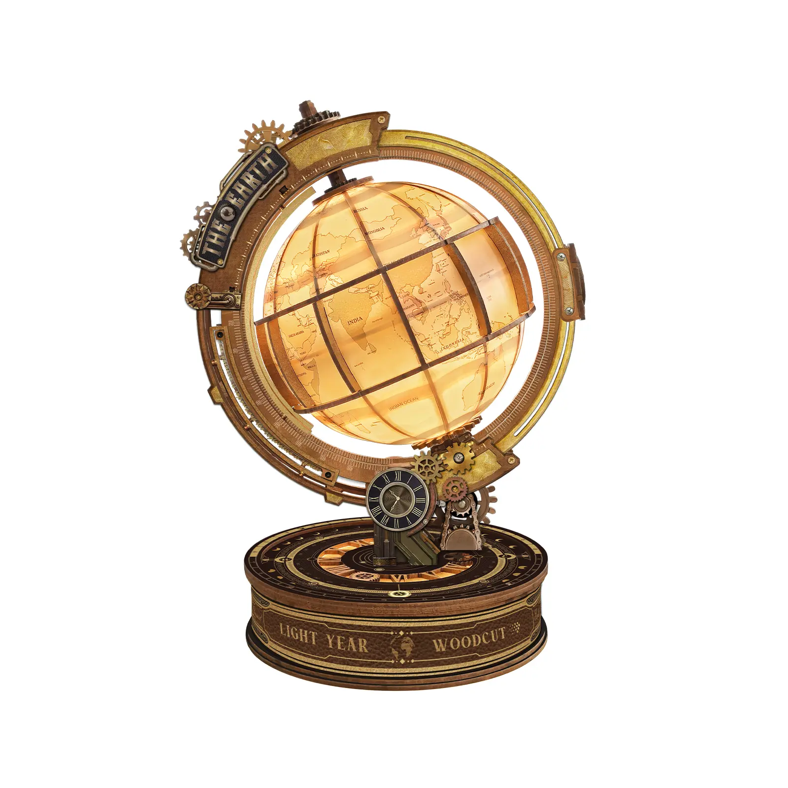 ARTFORGE Star Track Globe 3D Wooden DIY Assembly Model Kit - Mechanical Rotating LED Touch Lights, Retro Steampunk Armillary Sphere Bookend, Globe Shape Handcrafted Home Decor, Adult Disposable Battery-Powered Gift