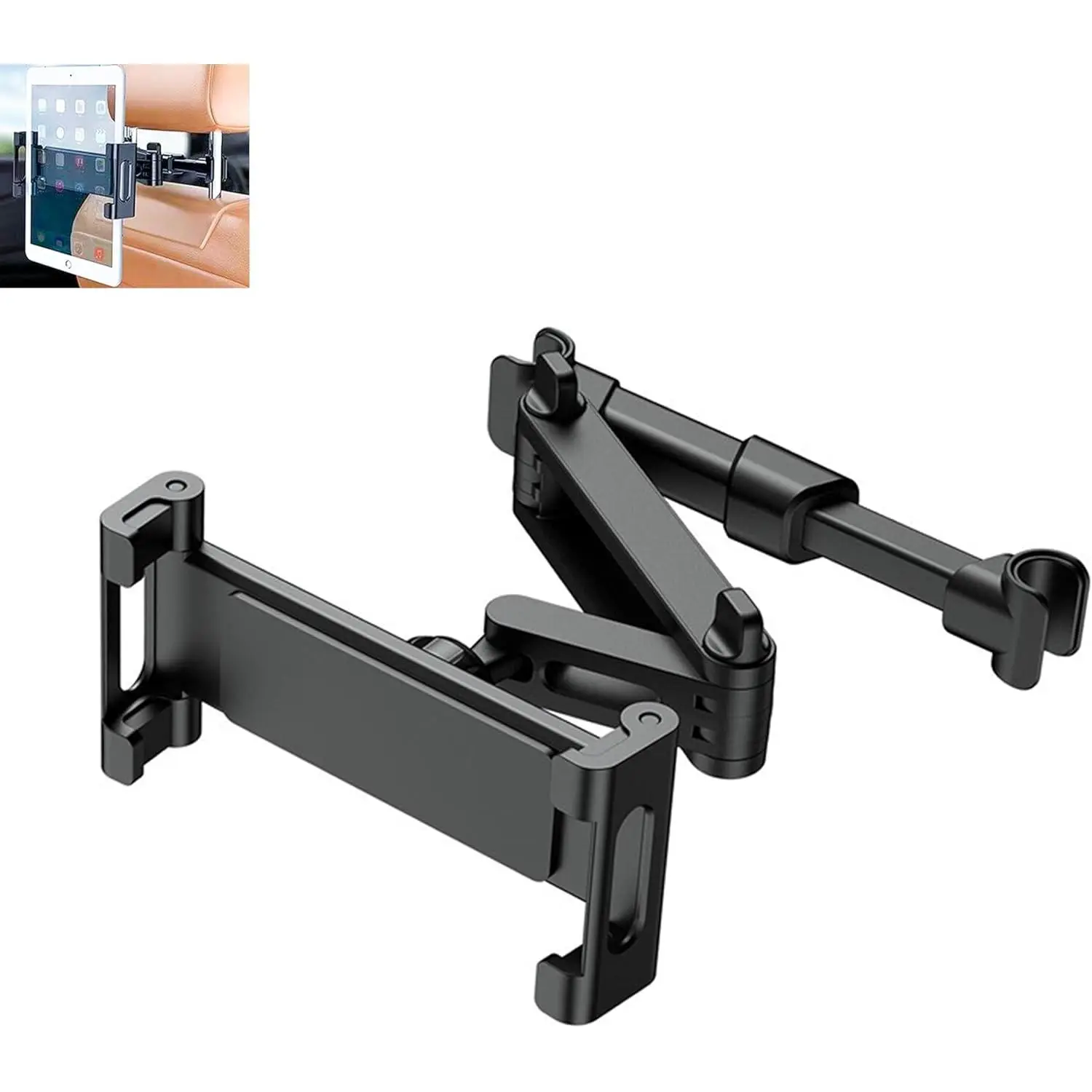 Tablet Holder for Car – 1 Pack iPad Headrest Mount for 5.3-12.9" iPads/Phones, 360° Adjustable Rotating iPad Mount (Black) | Road Trip Essentials