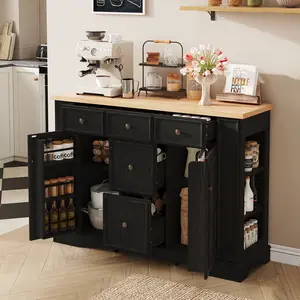 Sideboard Buffet Cabinet with Ample Storage, Versatile Kitchen Console Table Featuring 5 Drawers, 2 Cabinets and Adjustable Shelves, Heavy‑Duty Buffet Server Furniture for Dining Room, Living Room and Entryway