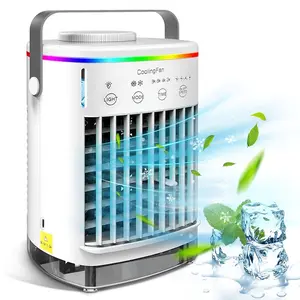 Air Conditioner Fan ,LED Light, Air Cooler Quiet Desk Fan, Adjustable Room Fan, USB , Waterbox Small Personal Cooling Humidifier  AC Fan with 4 Speeds, Mist Fan Cooler, Integrated Misting Fan for Home, Office, Room, outdoor