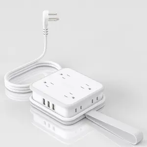 NTONPOWER Flat Plug Power Strip, 5 ft Extension Cord with 8 Widely Outlets and 3 USB Ports, 3 Side Outlet Extender, Wall Mount, Overload Potection, Compact Power Strip for Home, Dorm Room Essentials