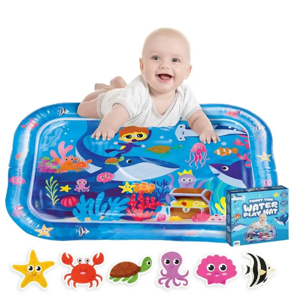 [New Deal] Water Tummy Time Mat - Large Sensory Baby Water Mat for Tummy Time & Motor Development - Leak-Proof, Durable Play Mat for Babies 3 Months+ - Infant Water Play Mat for Baby Boys & Girls Activity Mat Padded Play Mat, Gift, Nursery Development Mat