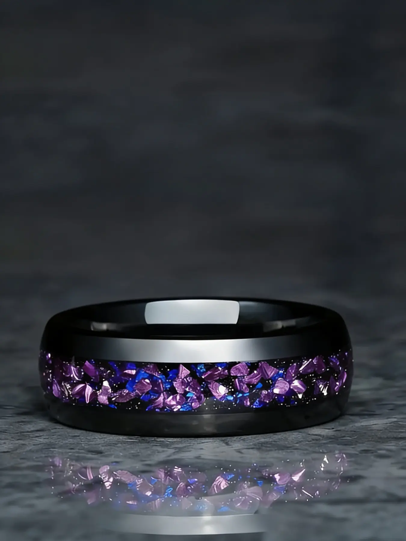 Elegant Blue & Purple Starry Sky Floral Ring - Simple Yet Chic, Stainless Steel with Cubic Zirconia Inlay for Casual Attire, Statement Signet Rings, CZ Ring, Jewelry Rings