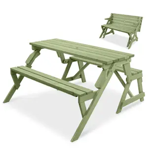 Best Choice Products 2-in-1 Outdoor Interchangeable Wooden Picnic Table/Garden Bench for w/ Umbrella Hole