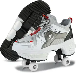 yousulun Multi-functional Roller Skate Shoes, Double-Row Deformation Roller Skates with 4 Retractable Wheels, Sneaker and Skates 2-in-1, Outdoor Skating Shoes for Men and Women, Unique Birthday/Holiday Gift