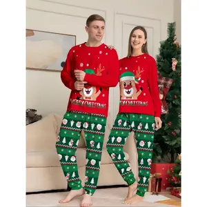 Christmas couple pajama set, reindeer print autumn and winter pajamas, casual fit loungewear, comfortable everyday wear GARMENTARY