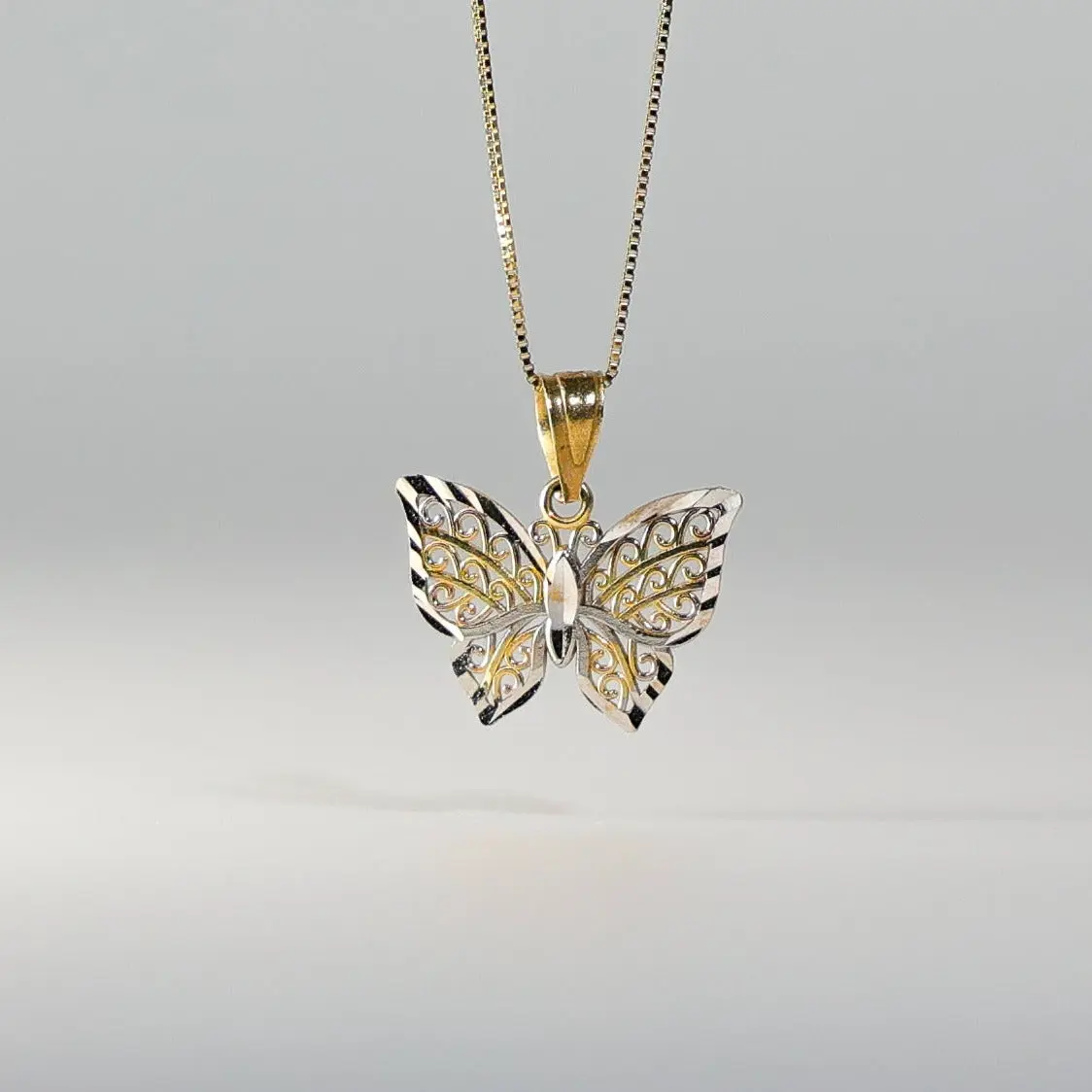 Yellow and White 14K Gold Butterfly Pendant - Model 434