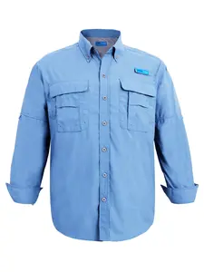 Tuna Men's Fishing Long Sleeve Shirts - UPF 50+ Sun Protection Quick-Dry Water-Resistant Botton Down Shirt for Men