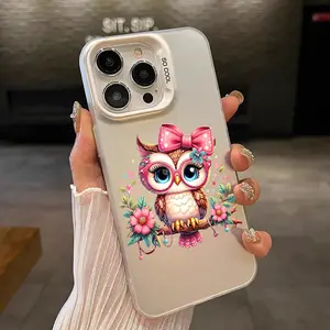 Cute Owl Pattern Phone Case for iPhone 16 15 14 Pro Max 13 12 11 XR XS Plus Shockproof Anti-Scratch Durable PC Back Protective Cover