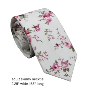 TIE MOOD Sailor Cream and Pink Floral Necktie, Bow Tie & Pocket Square Collection