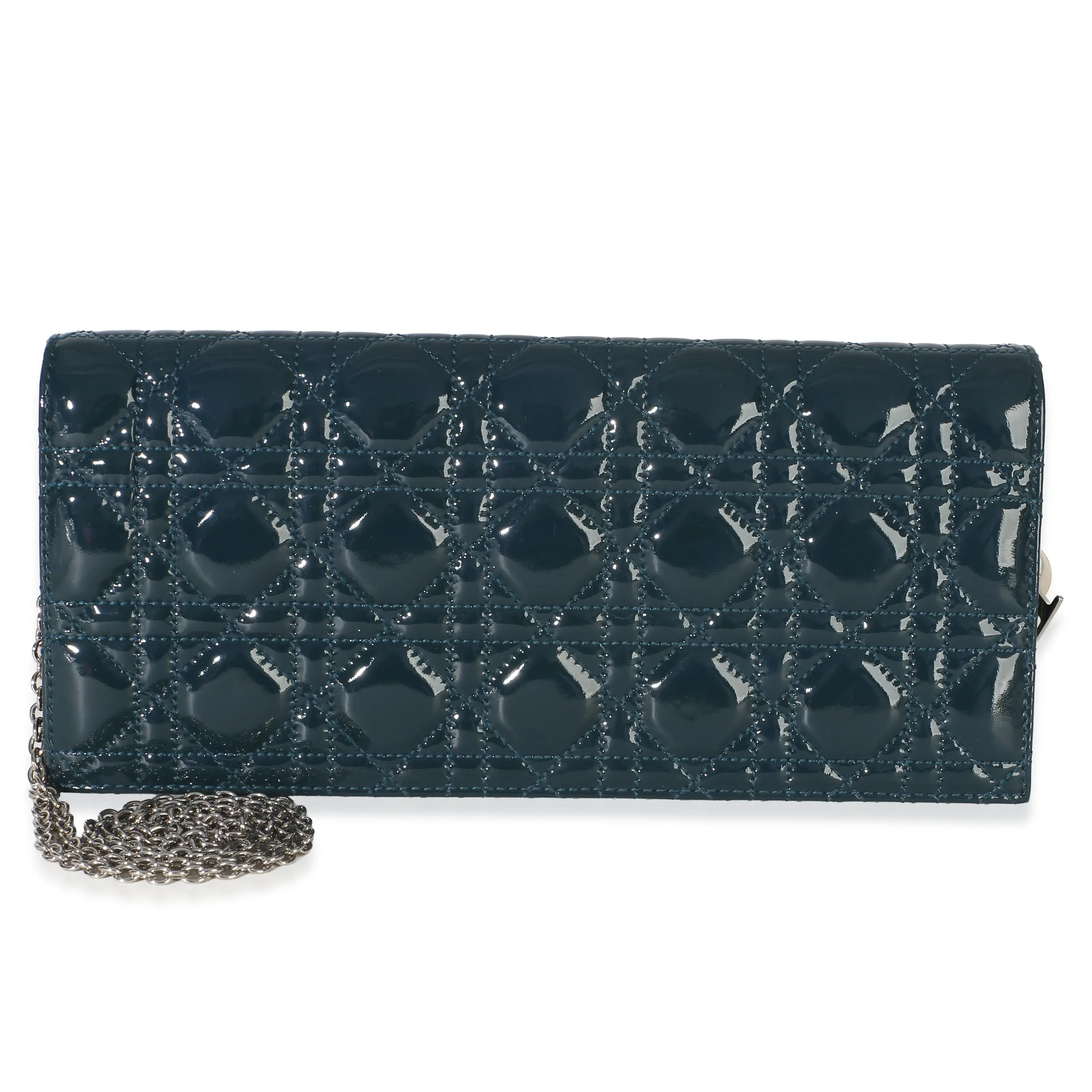 Pre-owned Patent Leather Clutches and wristlets Clutches & Wristlets Blue Patent Cannage Lady Dior Clutch With Chain
