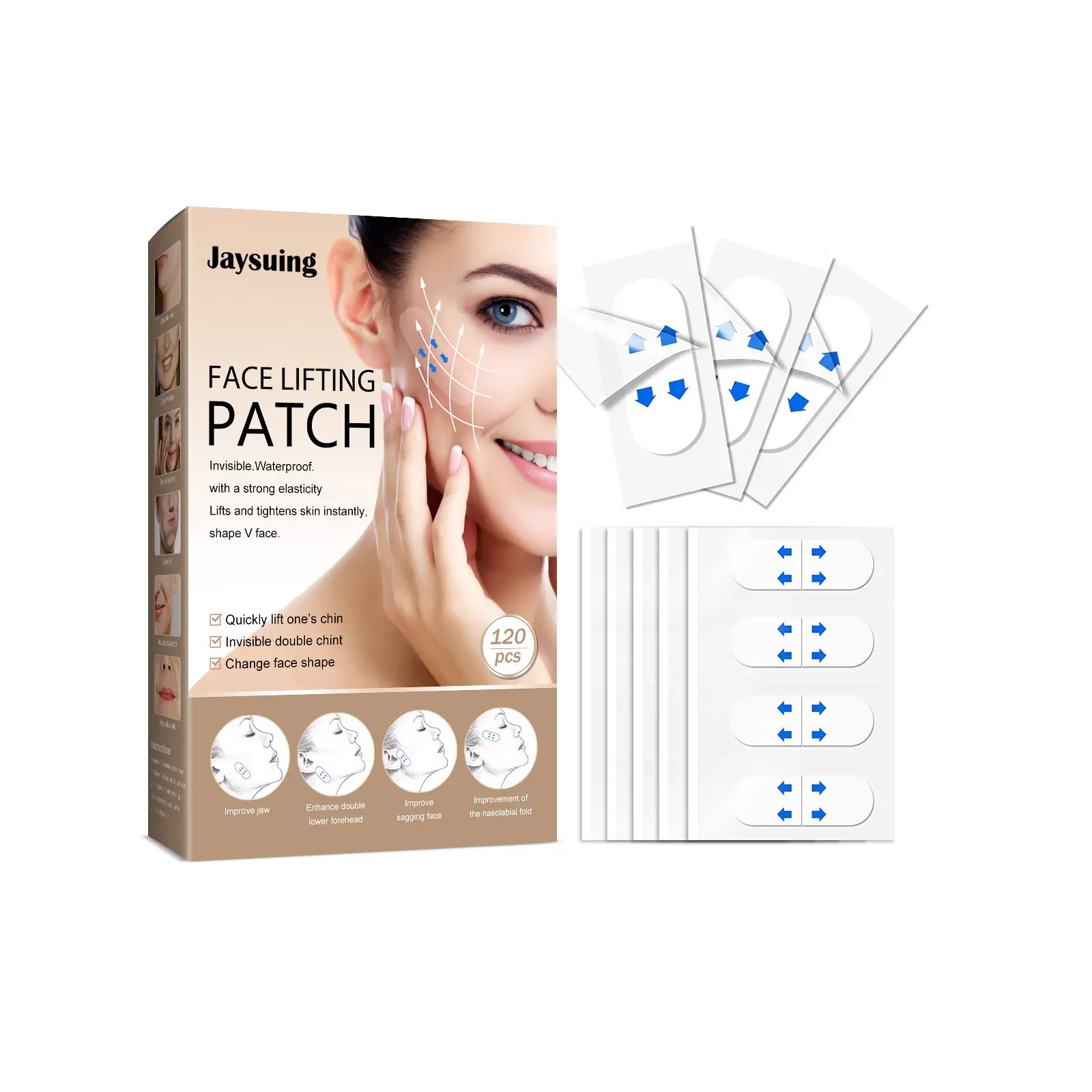 Invisible Glycerin & Hyaluronic Acid Firming Facial Lifting Patches - Waterproof Cosmetic Tape for Instant Lift, Skin Tightening, Fine Line Smoothing, V-Shape Jawline Definition, Facial Muscle Support, Tight Press Application, 3-Year Shelf Life, Facial Mu