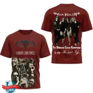 Women's Van Halen Digital Print Cotton T-Shirt - 5150 1986-2026 Anniversary, Eddie Van Halen Shred Legend, Electric Guitar Graphic, Short Sleeve Top, Round Neck, Casual Fitted Style